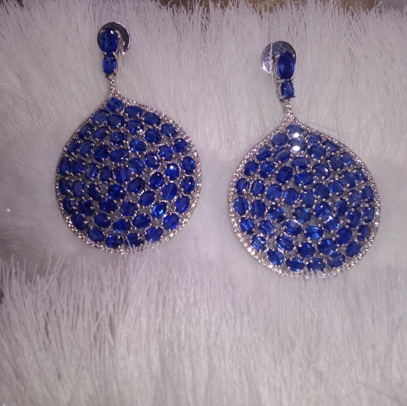 Blue Kyanite Gemstone Dangle Earrings Sterling Silver - Picture 9 of 12